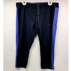 Nike Running Dri-FIT Womens 1X Capris Navy Blue Side Stripe Athletic Pants